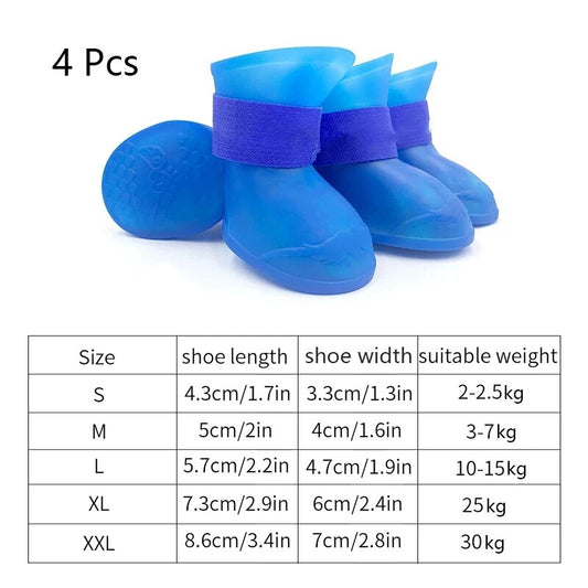 4Pcs Pet WaterProof Rainshoe Anti-slip Rubber Boot