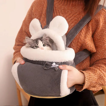 Pet Carrier Bag Small Cat Dogs Backpack Winter Warm Soft Plush Carring